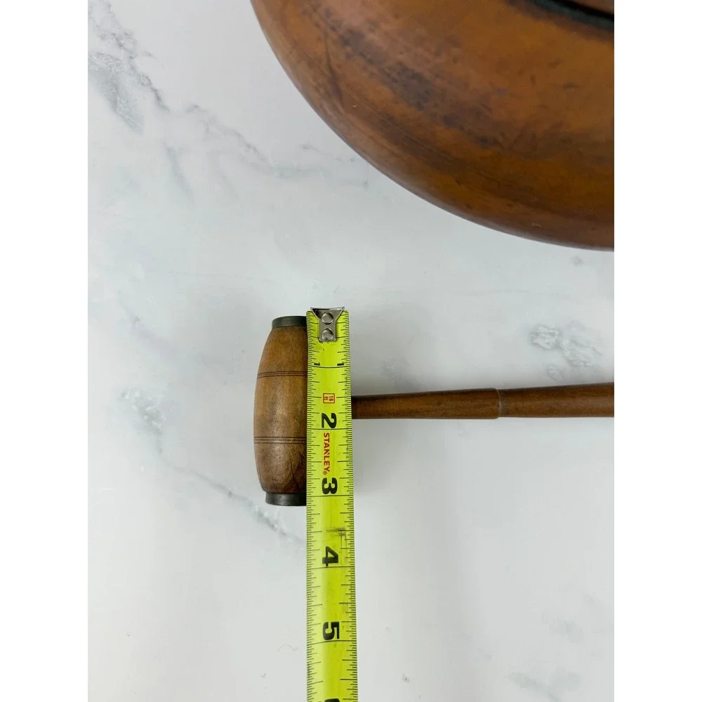 VTG Hand Turned Wooden Nutcracker Pedestal Bowl Brass Center w/Mallet